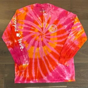 Puppy Love Size Medium Long Sleeve  Pink Orange Tie-Dyed T-Shirt NWOT